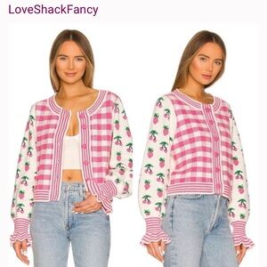 Love Shack Fancy Keoni Cardigan- Fruit Punch Pink- L